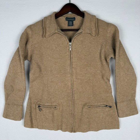 Banana Republic Sweaters - Banana Republic Womens XS Ribbed Full Zip Cardigan Sweater Tan Lambswool Blend